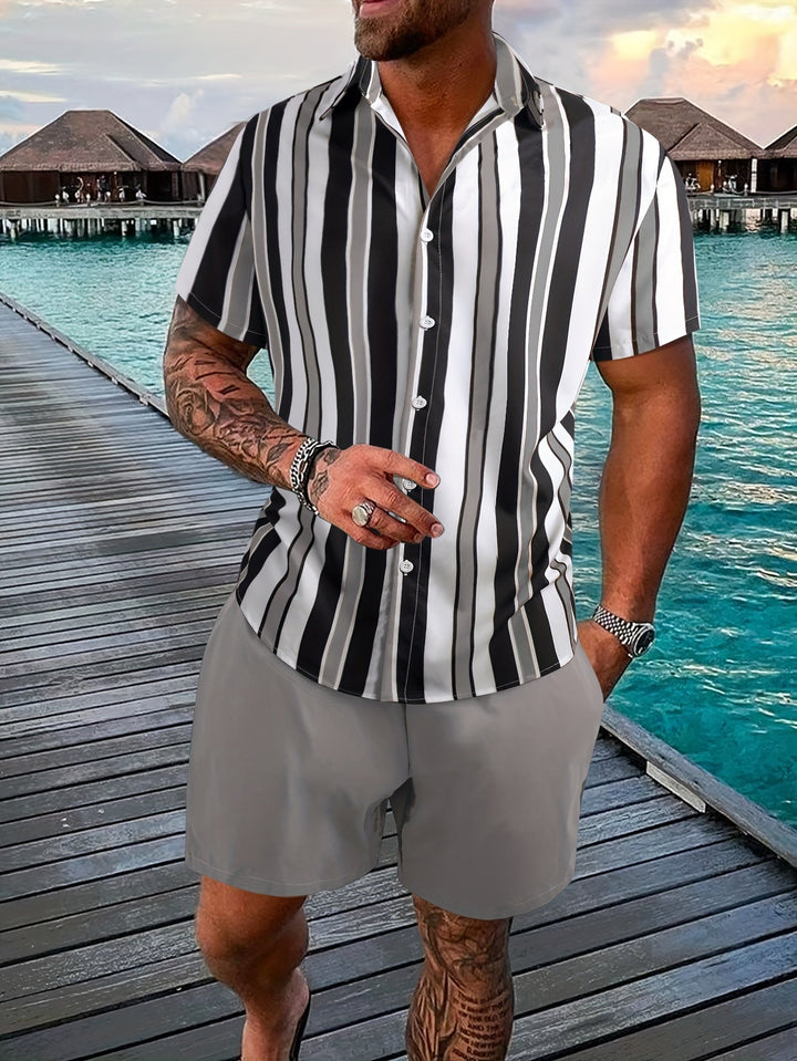 Stylish Striped Shirt and Shorts Set for Men