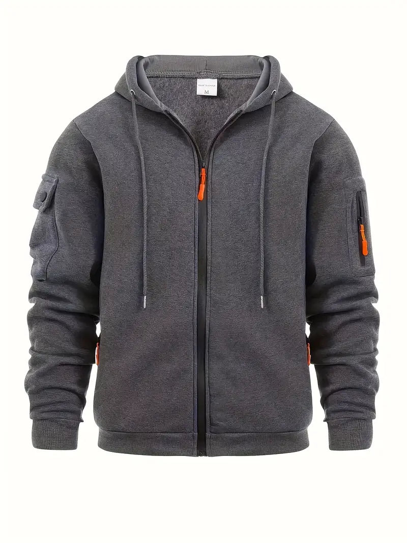 Men's Zip-Up Hoodie with Utility Pockets