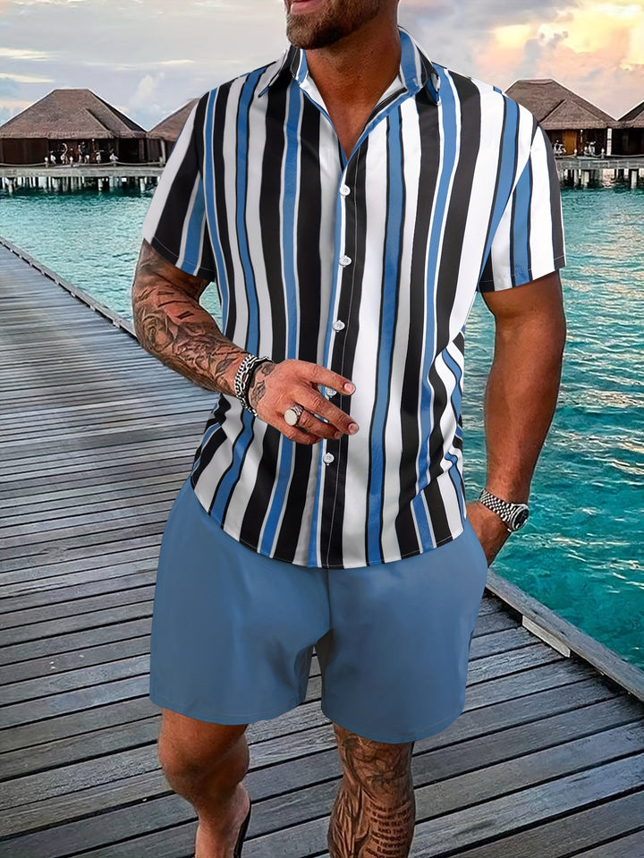 Stylish Striped Shirt and Shorts Set for Men