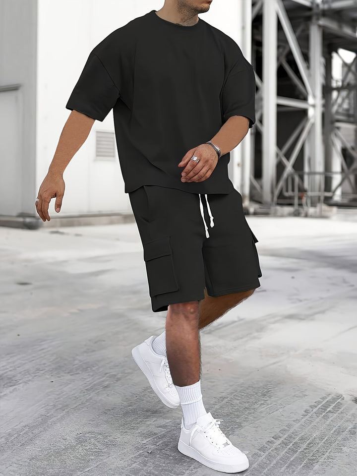 Casual T-shirt and Cargo Shorts Set for Men