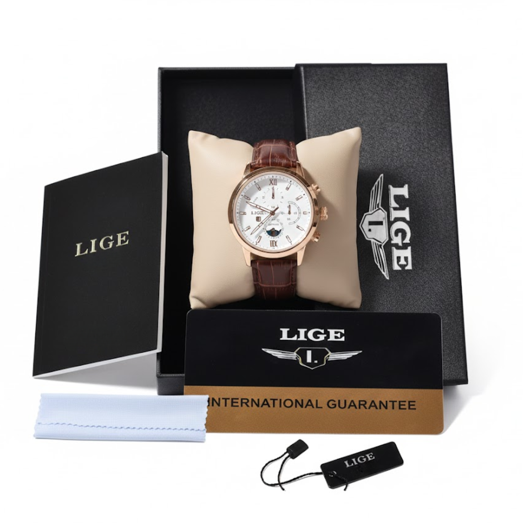 Men’s Classic Dress Watch – 43mm Dial with Glow-in-the-Dark Detail