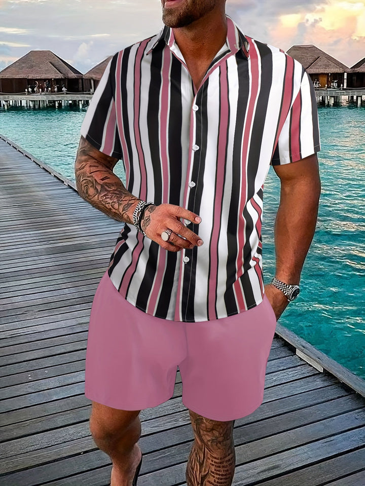 Stylish Striped Shirt and Shorts Set for Men
