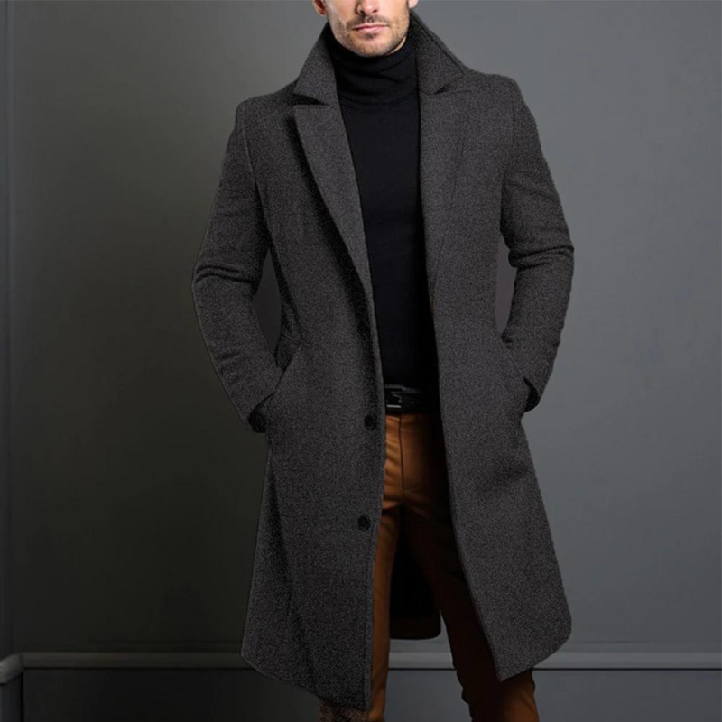 Jameson | Classic Long Overcoat with Lapel for Men