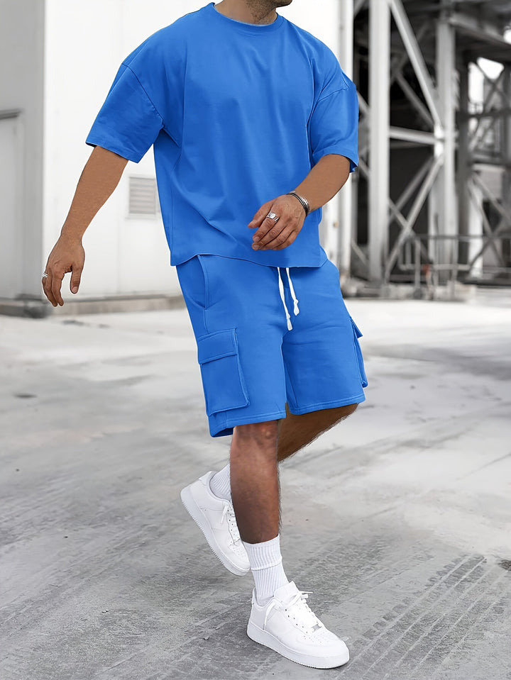 Casual T-shirt and Cargo Shorts Set for Men