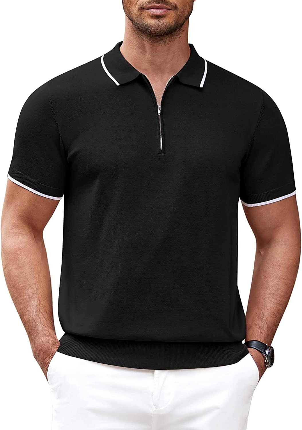 Classic Zipper Short Sleeve Polo Shirt