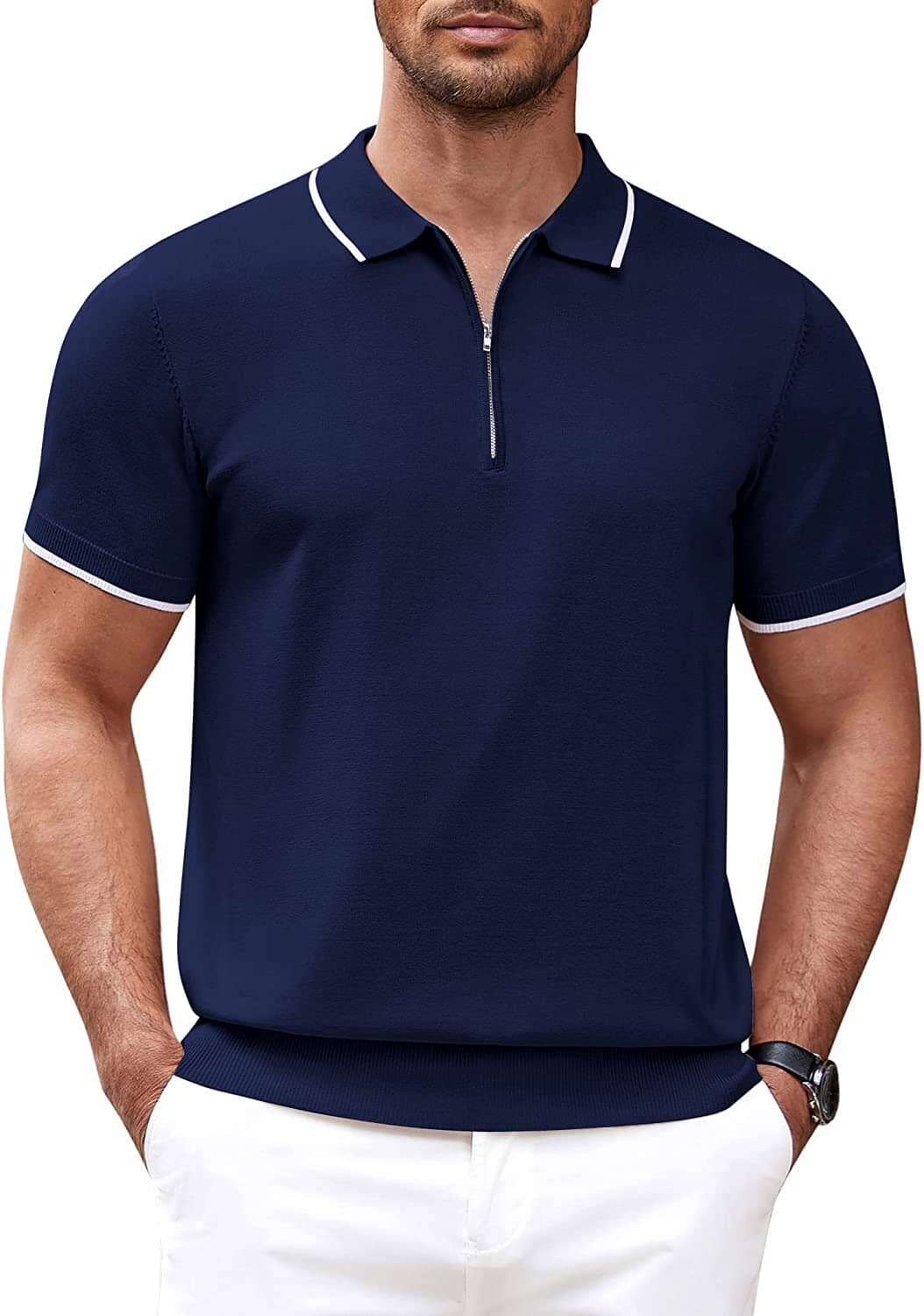 Classic Zipper Short Sleeve Polo Shirt