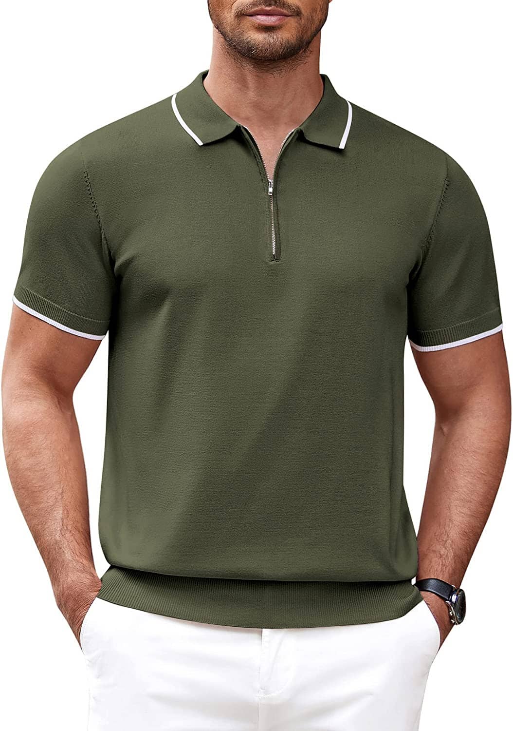 Classic Zipper Short Sleeve Polo Shirt