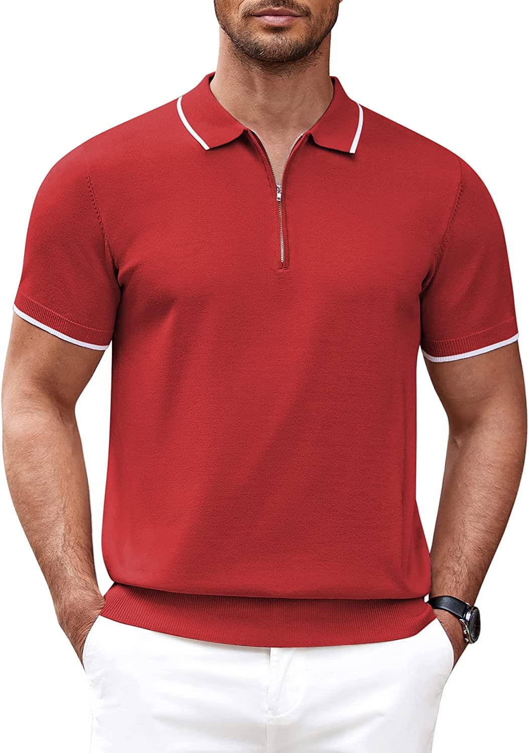 Classic Zipper Short Sleeve Polo Shirt