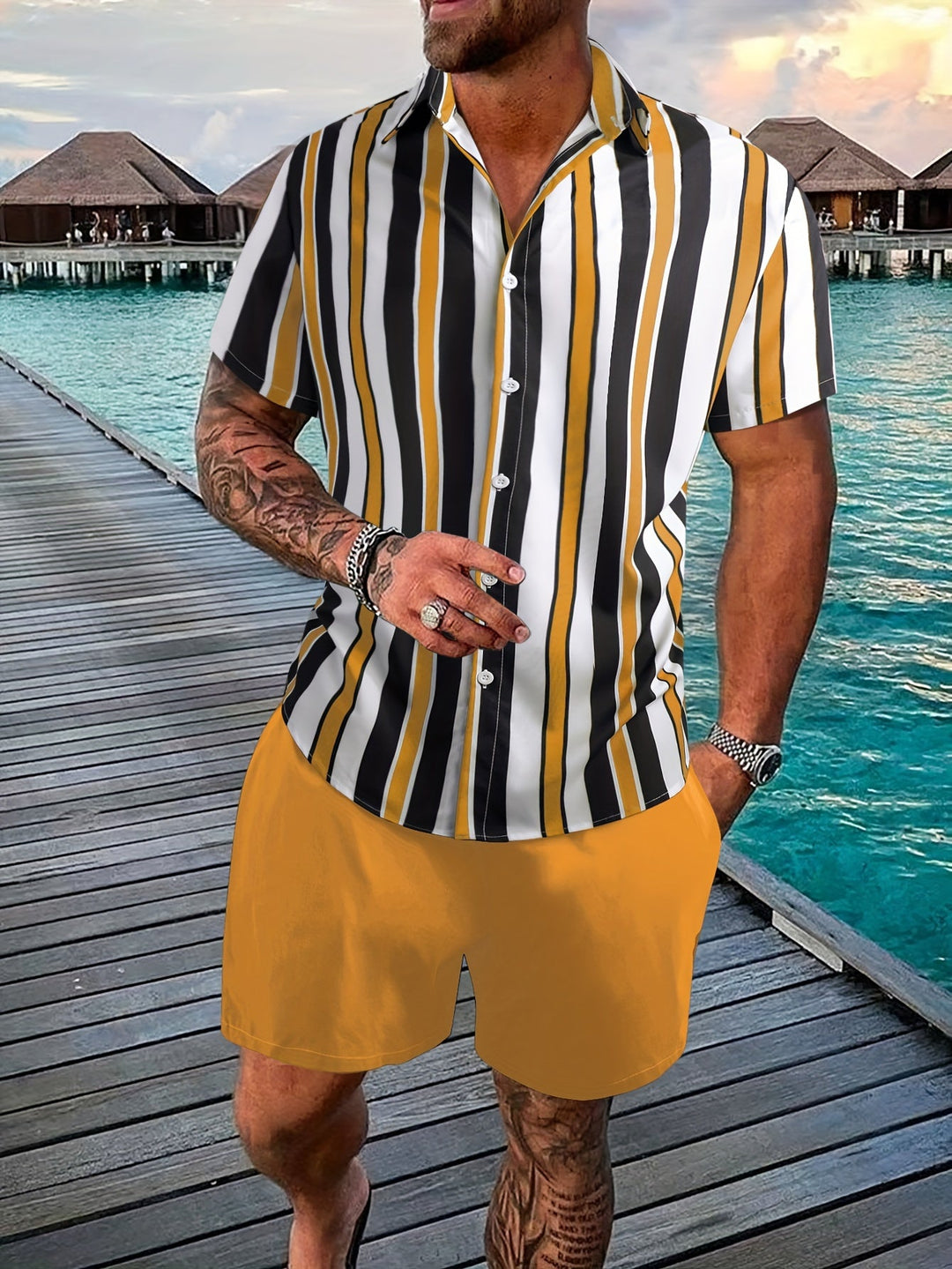 Stylish Striped Shirt and Shorts Set for Men