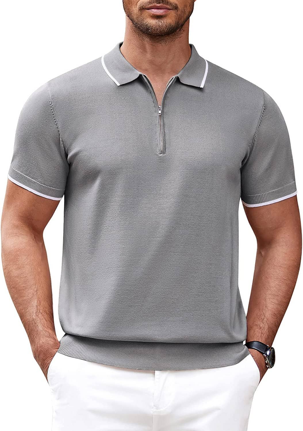 Classic Zipper Short Sleeve Polo Shirt