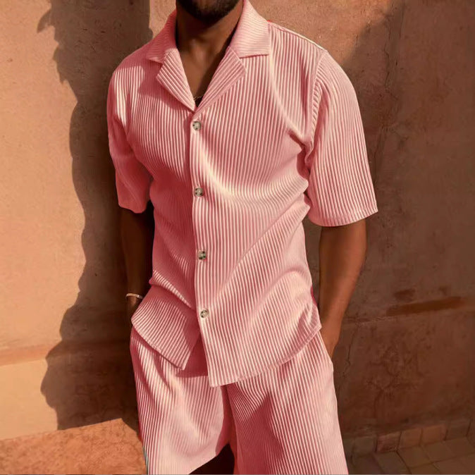 Casual Button-Up Shirt and Shorts Set for Men