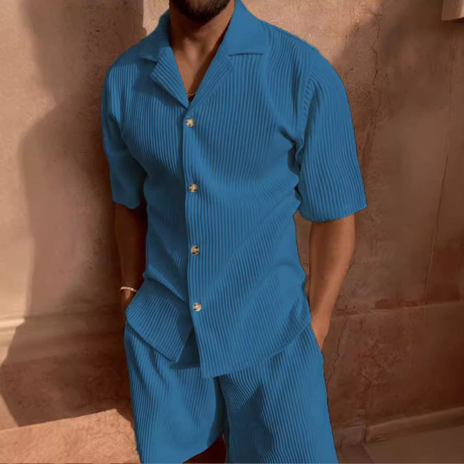 Casual Button-Up Shirt and Shorts Set for Men