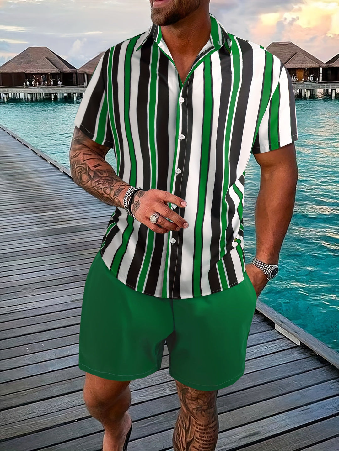 Stylish Striped Shirt and Shorts Set for Men