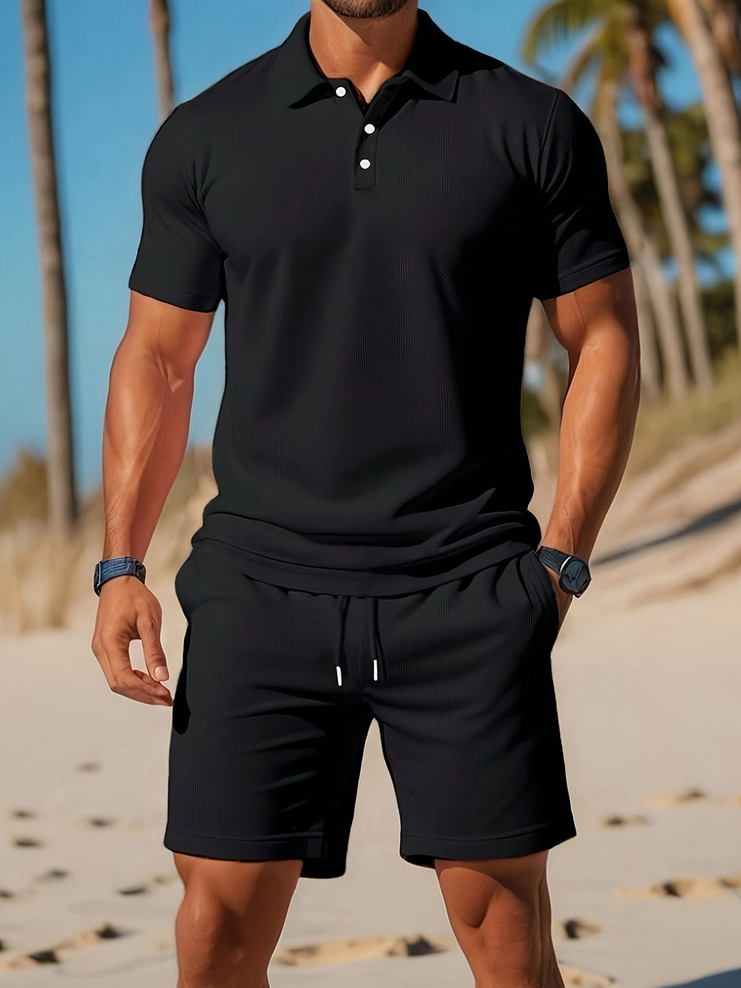 Breathable Polo and Shorts Set for Men
