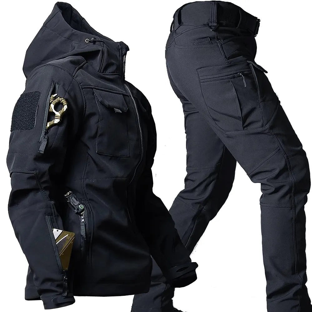 Men's Tactical Jacket & Trousers Set - With Hood & Pockets