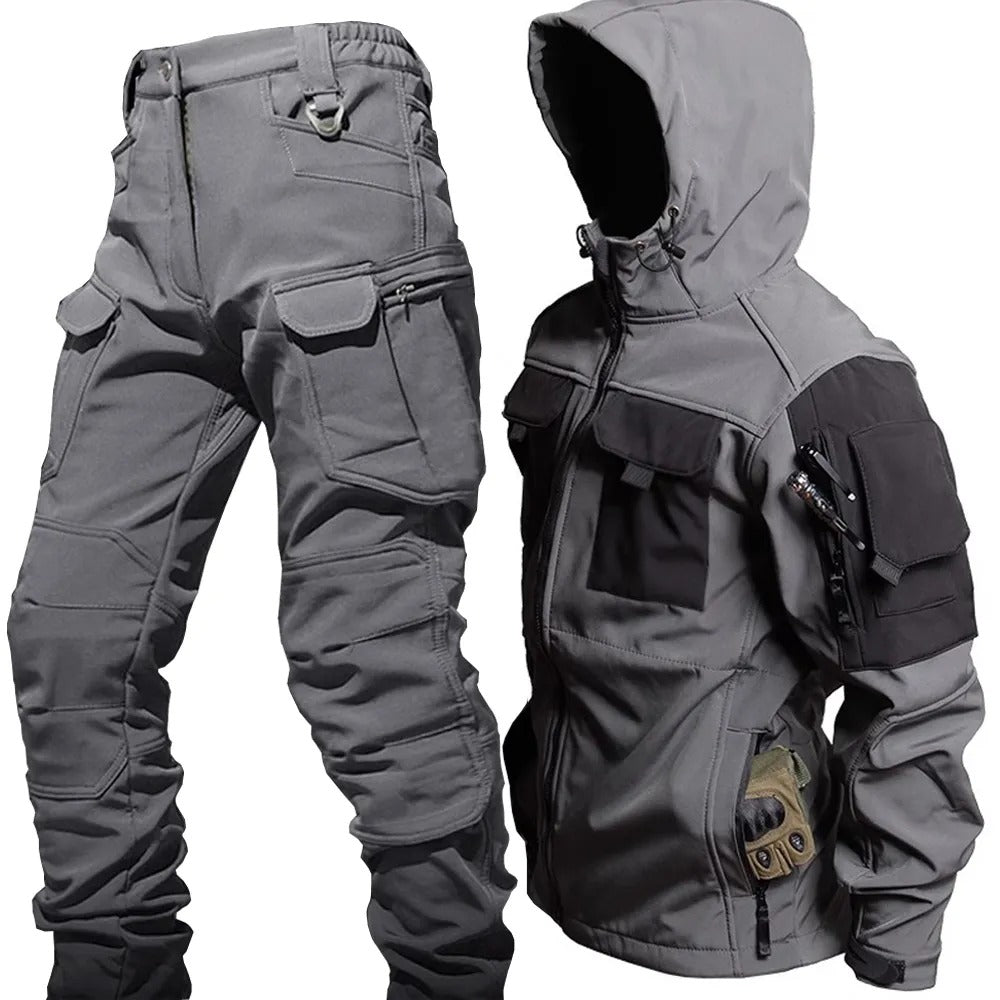 Men's Tactical Jacket & Trousers Set - With Hood & Pockets
